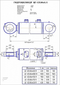 ГИДРОЦИЛИНДР СТРЕЛЫ, ОПОРЫ ЦГ-125.80Х1000.11