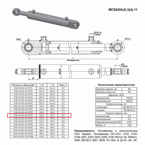 ГИДРОЦИЛИНДР ДЛЯ КОМПЛЕКТАЦИИ МС 80/50Х320-3.11 (620)