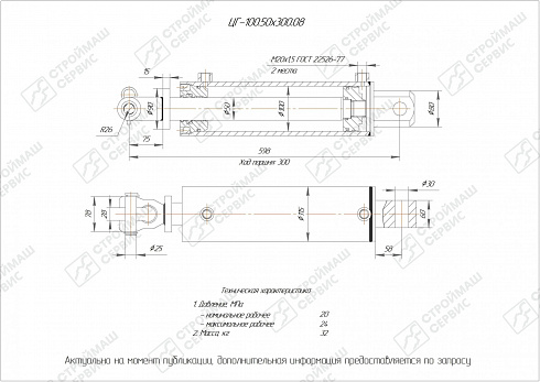 ГИДРОЦИЛИНДР РАБОЧЕГО ОРГАНА ЦГ-100.50Х300.08