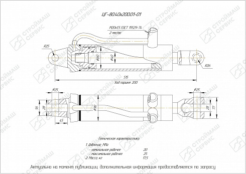 ГИДРОЦИЛИНДР РАБОЧЕГО ОРГАНА ЦГ-80.40Х200.01-01