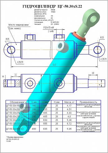 Гидроцилиндр ЦГ-50.30х250.22