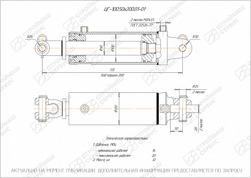 ГИДРОЦИЛИНДР РАБОЧЕГО ОРГАНА ЦГ-100.50Х200.01-01