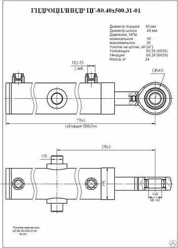 ГИДРОЦИЛИНДР РАБОЧЕГО ОРГАНА ЦГ-80.40Х500.31-01