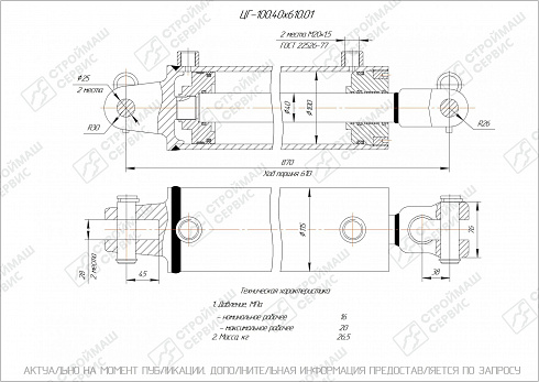 ГИДРОЦИЛИНДР РАБОЧЕГО ОРГАНА ЦГ-100.40Х610.01