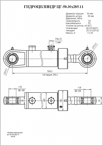 ГИДРОЦИЛИНДР РАБОЧЕГО ОРГАНА ЦГ-50.30Х285.11