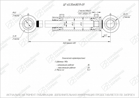 ГИДРОЦИЛИНДР РАБОЧЕГО ОРГАНА ЦГ-63.35Х480.11-01