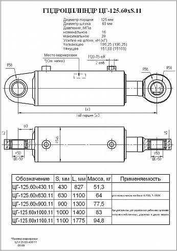 Гидроцилиндр ЦГ-125.60х1000.11