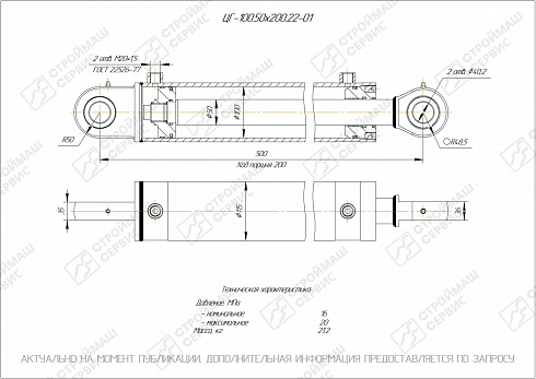 ГИДРОЦИЛИНДР РАБОЧЕГО ОРГАНА ЦГ-100.50Х200.22-01