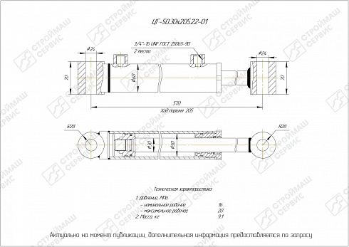 ГИДРОЦИЛИНДР РАБОЧЕГО ОРГАНА ЦГ-50.30Х205.22-01