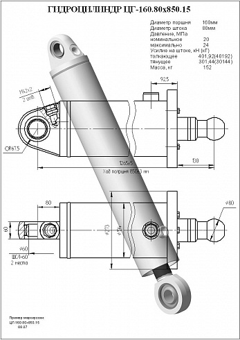 Гидроцилиндр ЦГ-160.80х850.15