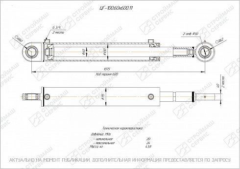 ГИДРОЦИЛИНДР РАБОЧЕГО ОРГАНА ЦГ-100.60Х600.11