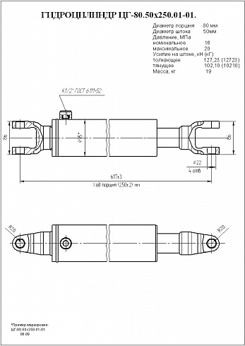 Гидроцилиндр ЦГ-80.50х250.01-01