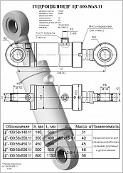 ГИДРОЦИЛИНДР РАБОЧЕГО ОРГАНА ЦГ-100.56Х800.11