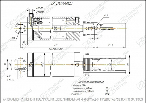 ГИДРОЦИЛИНДР РАБОЧЕГО ОРГАНА ЦГ-125.40Х305.01