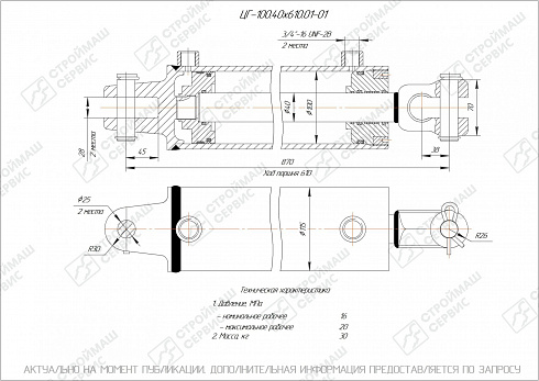 ГИДРОЦИЛИНДР РАБОЧЕГО ОРГАНА ЦГ-100.40Х610.01-01