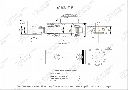 ГИДРОЦИЛИНДР РАБОЧЕГО ОРГАНА ЦГ-50.30Х70.19