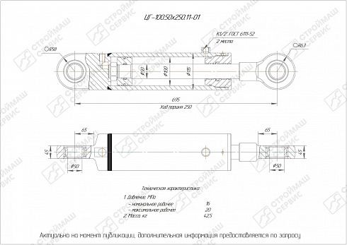 ГИДРОЦИЛИНДР РАБОЧЕГО ОРГАНА ЦГ-100.50Х250.11-01