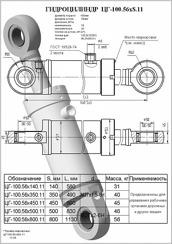 Гидроцилиндр ЦГ-100.56х450.11