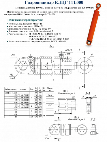 ГИДРОЦИЛИНДР ДЛЯ КОМПЛЕКТАЦИИ ЕДЦГ 111.000-05 (ЦГ-100.50Х630.11)