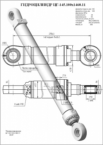 ГИДРОЦИЛИНДР РУКОЯТИ ЦГ-145.100Х1460.11 (12.208.0.000-1)