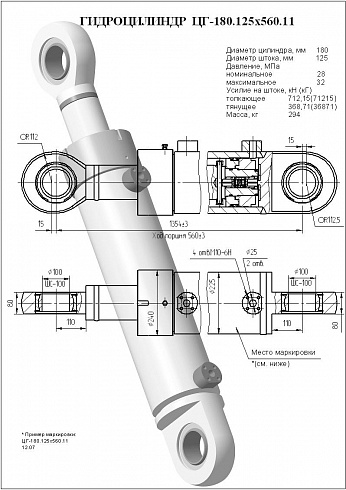 Гидроцилиндр ЦГ-180.125х560.11